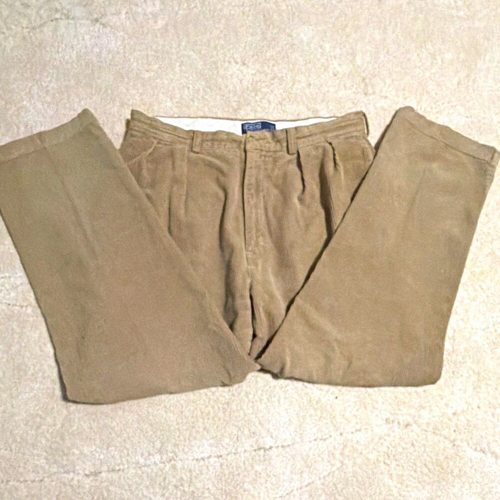 Polo by Ralph Lauren Andrew Pant Men’s 36 Cotton Corduroy Pleated Beige